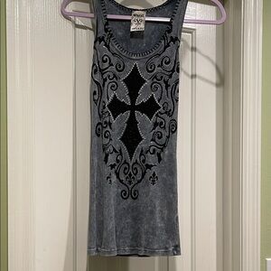 Black and Gray Cross Tank Top